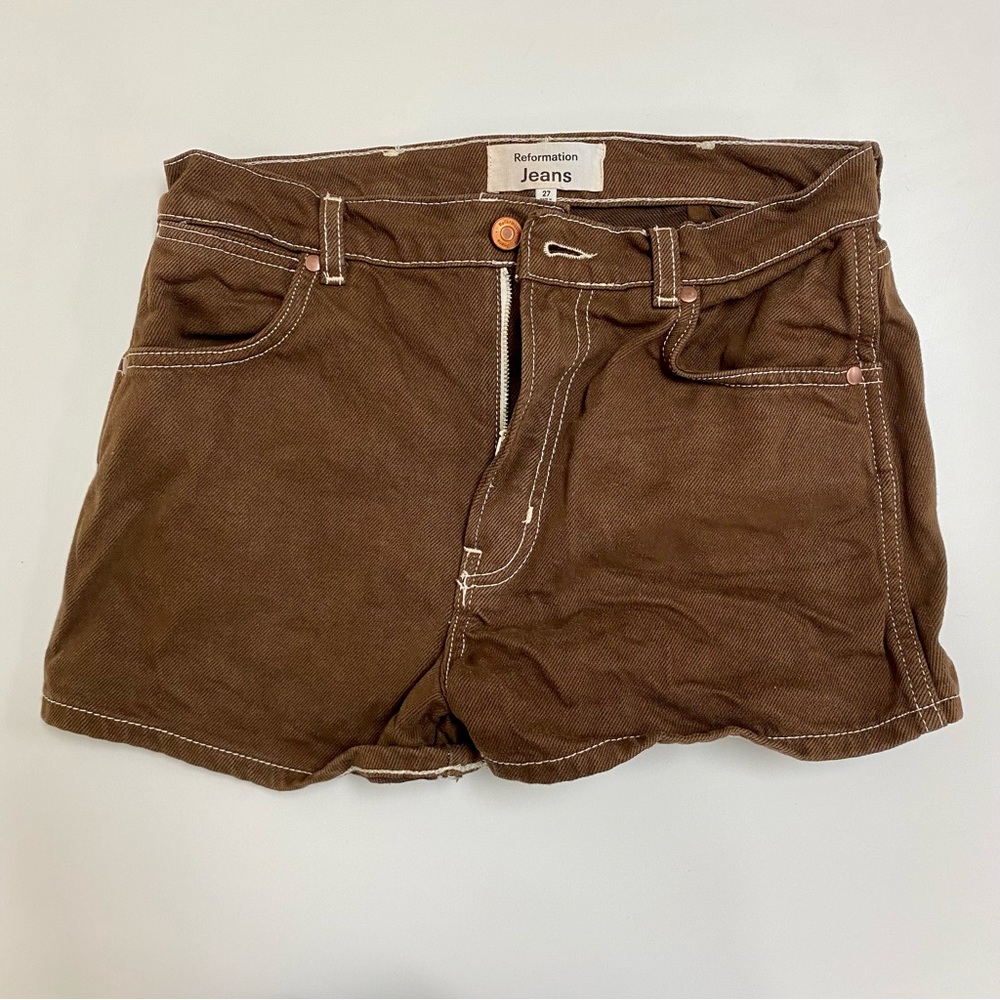 Reformation Cowboy High Rise Jean Shorts, Size 27, Chocolate